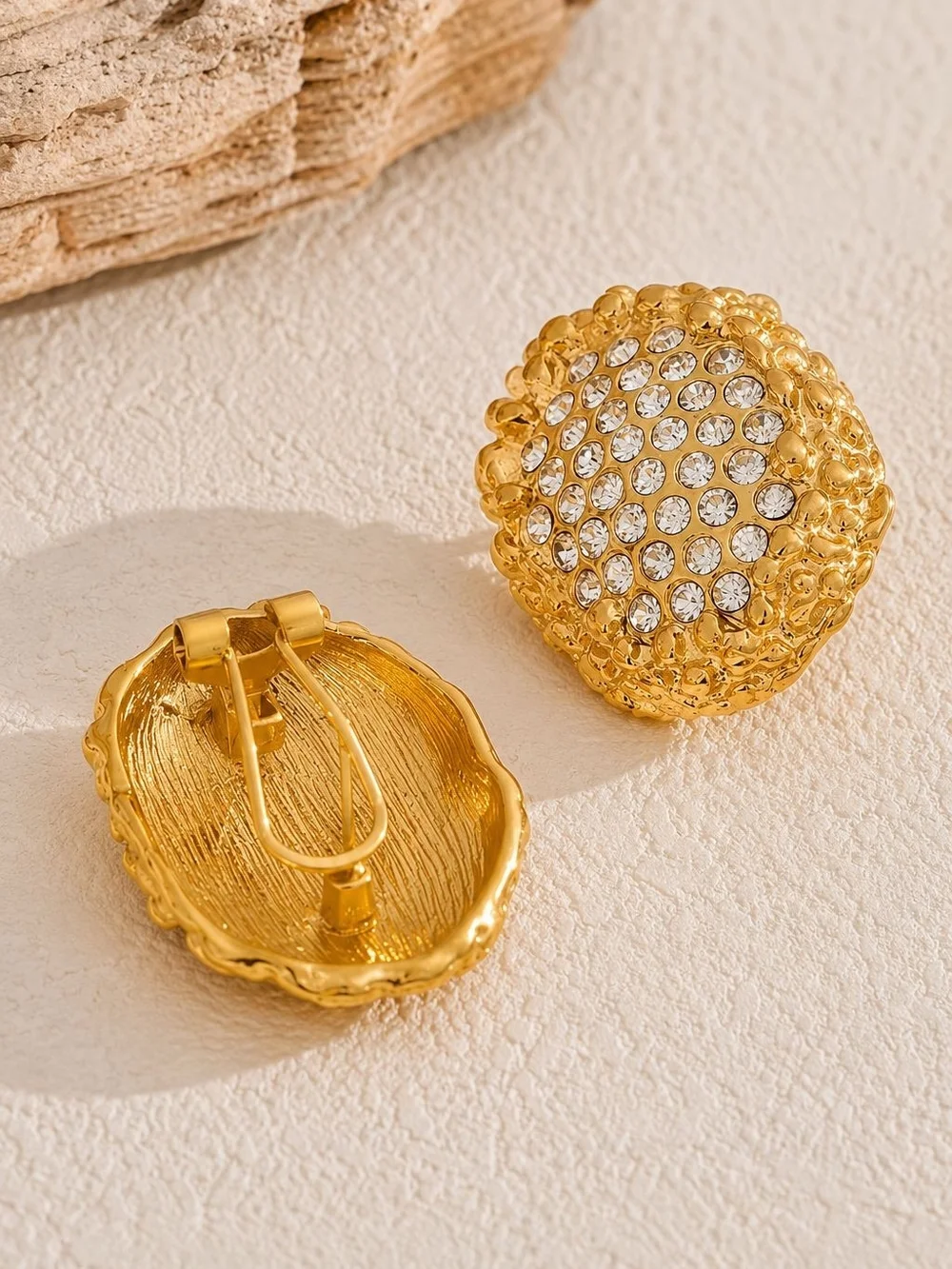 Gold Crystal Cluster Clip-On Earrings